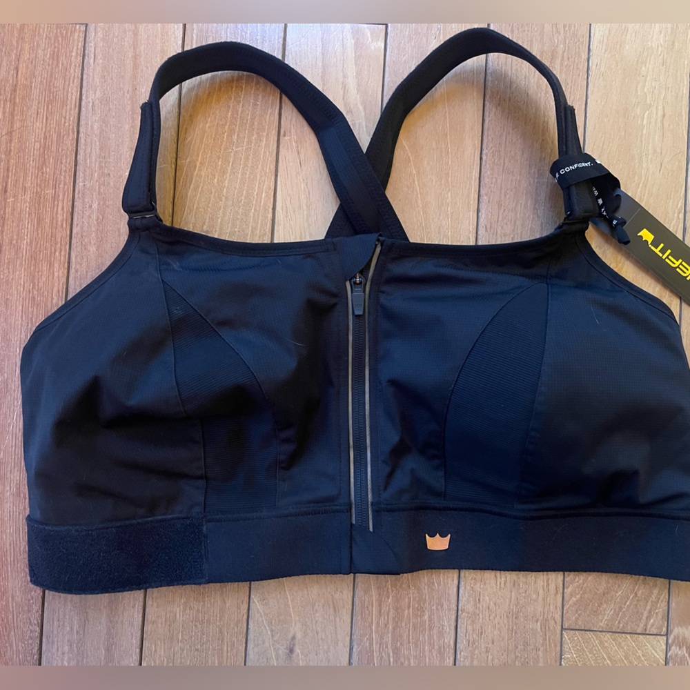 NWT SHEFIT Ultimate Sports Bra Black Adjustable High Impact Zip Front 5Luxe